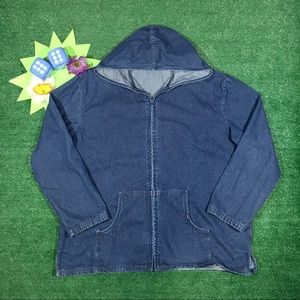 Vintage 90s Blue Jean Hoodie Denim Zip Up Jacket